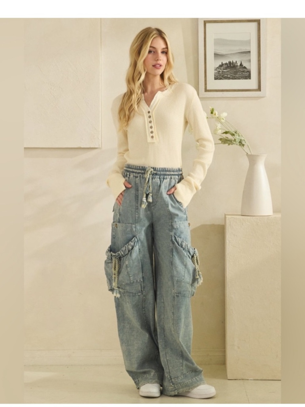 Oli & Hali tie rope Drawstring Cargo Jogger Pants medium